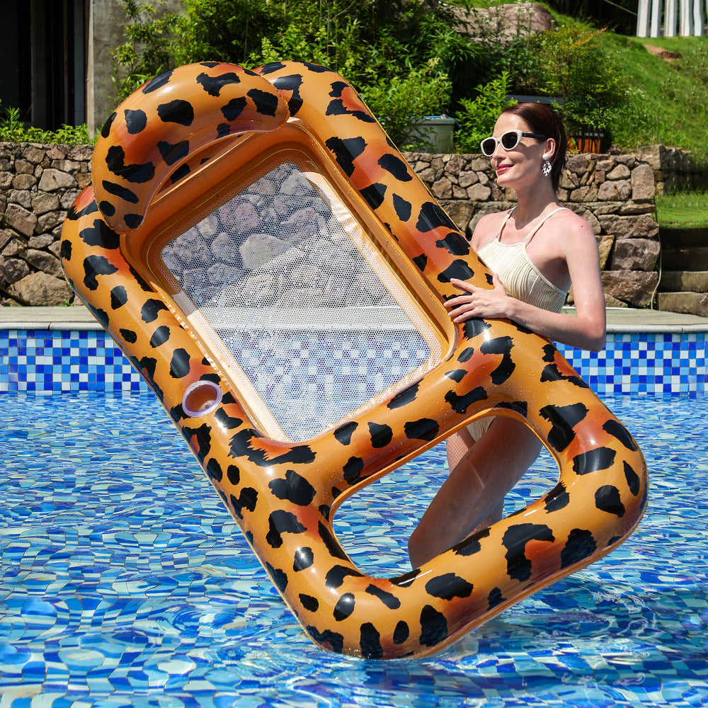 Unisex Aufblasbarer Leopard-Schwimmring mit integriertem Trinkhalter Karnz