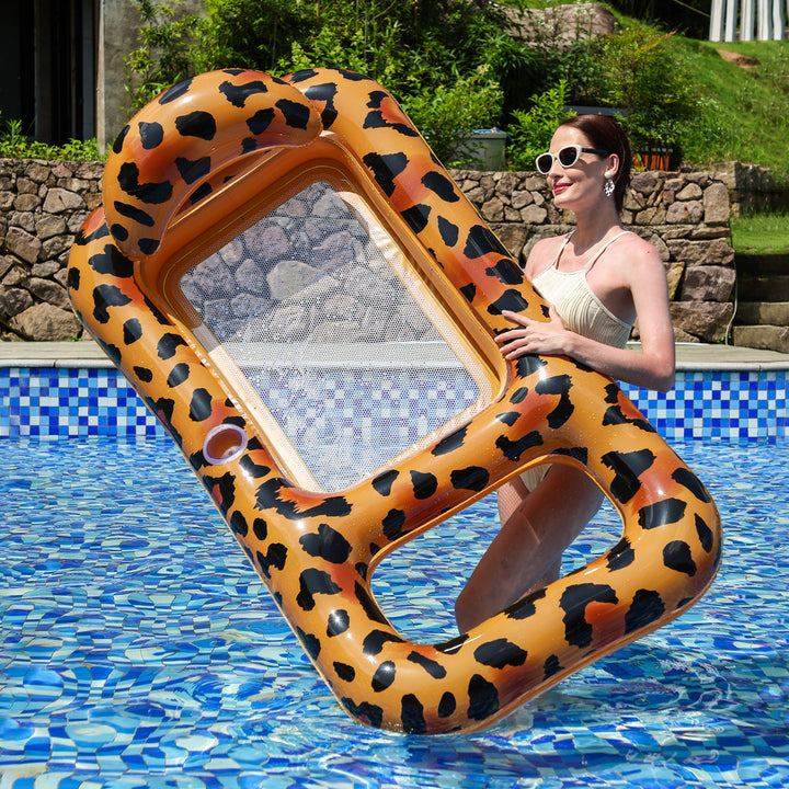 Unisex Aufblasbarer Leopard-Schwimmring mit integriertem Trinkhalter Karnz