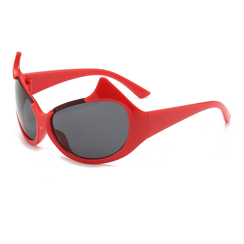 Damen extravagante modische Sonnenbrille mit markanten geschwungenen Rahmen Karnz