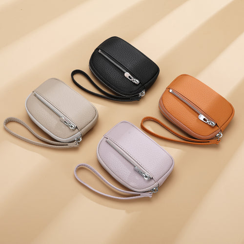 Kompakte Reißverschluss-Leder-Münztasche