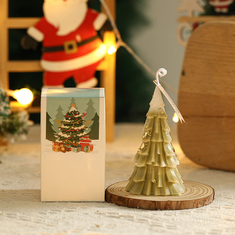 Festive Schichtige Kiefernnadel Texturierte Dekorative Tischwachs Baumkerze