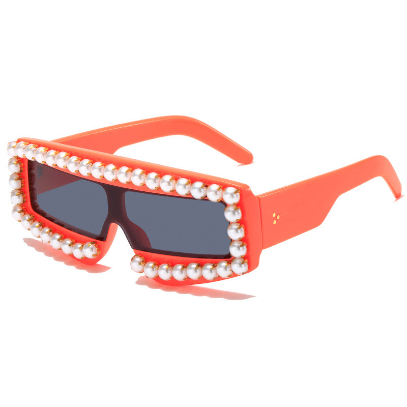 Damen modische Sonnenbrille mit Perlen-Applikationen Karnz