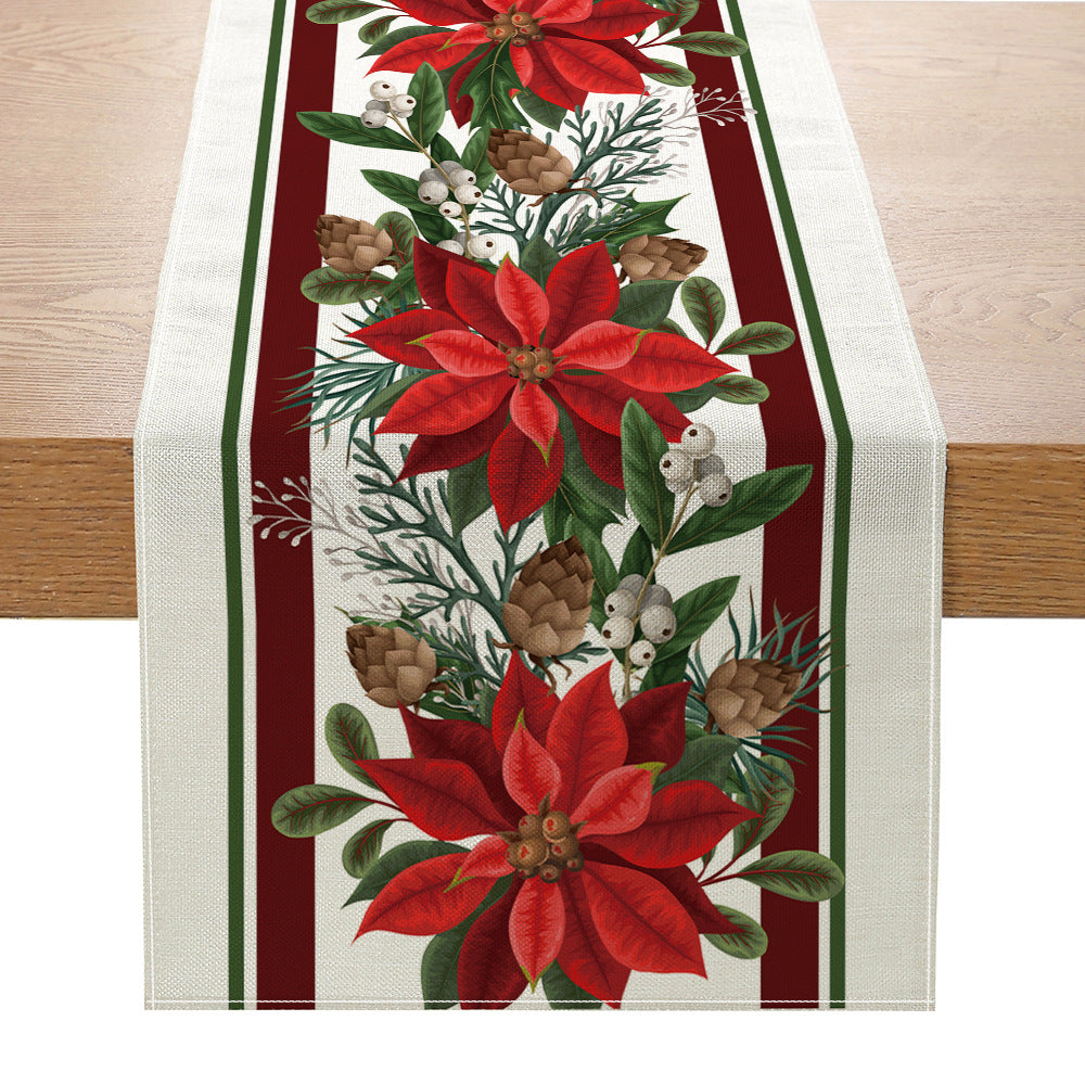 Urlaubs Buffalo-Check Baumwoll-Leinen Dekorative Tischläufer mit Goldenen Glocken Kranz und Zuckerstangen Motiv