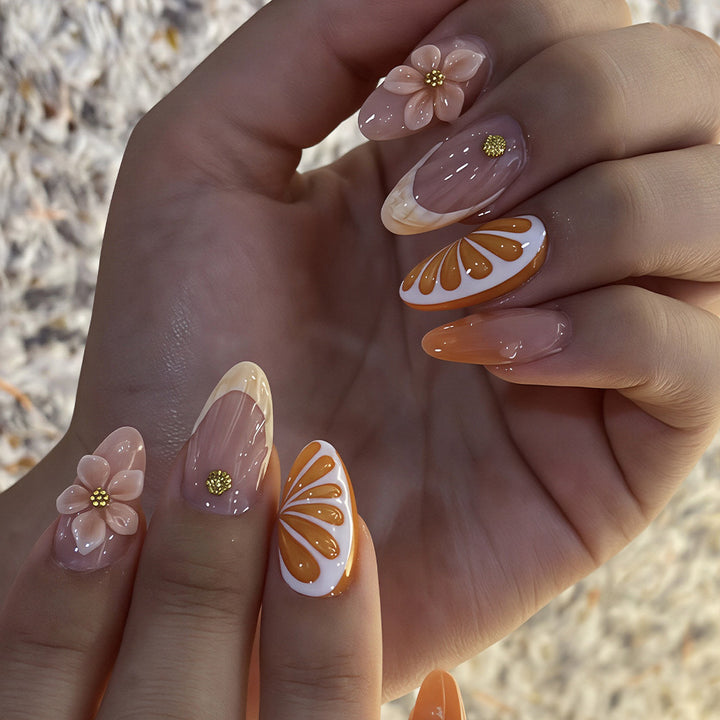 Künstlerisches Floral Press-On Nagelspitzen-Set Karnz