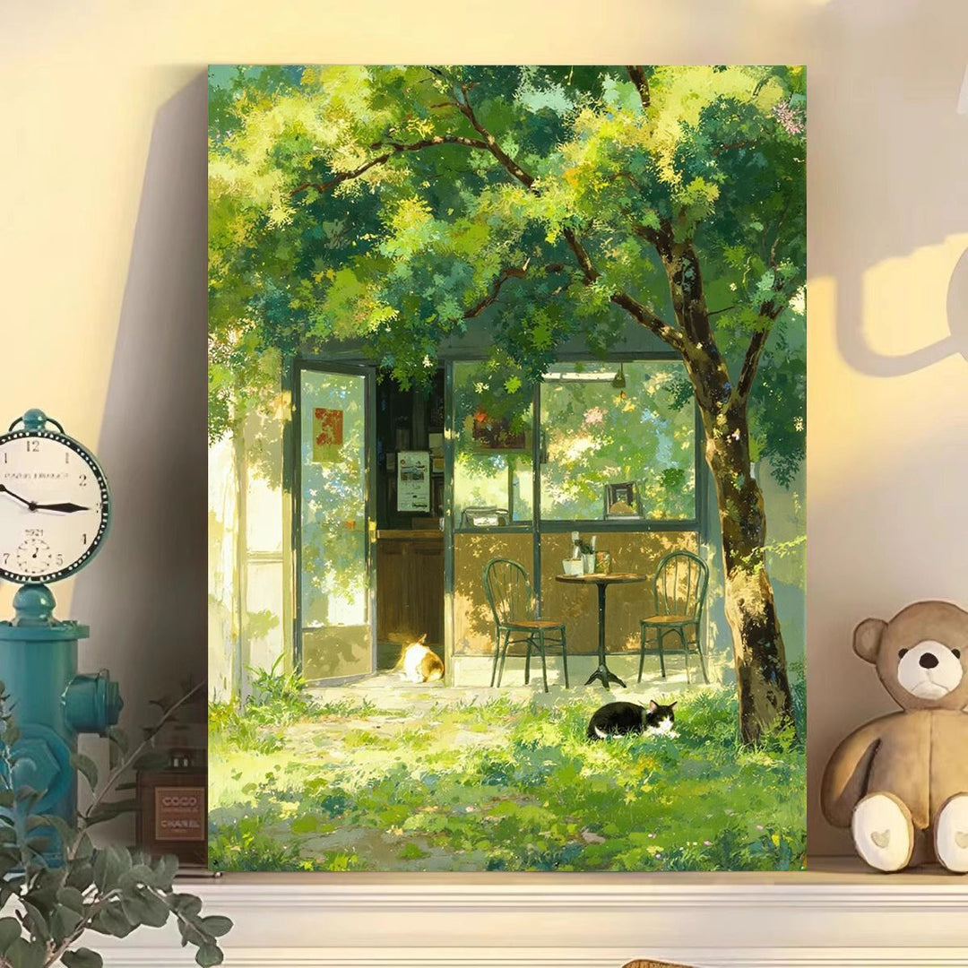 Gemütliche Café-Szene Leinwandkunst Karnz