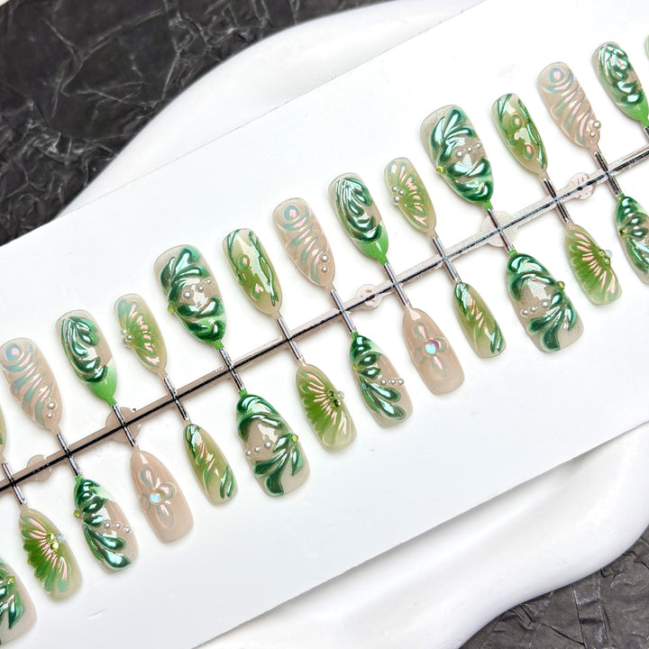 Künstlerisch Floral-Inspirierte Press-On Nagelset