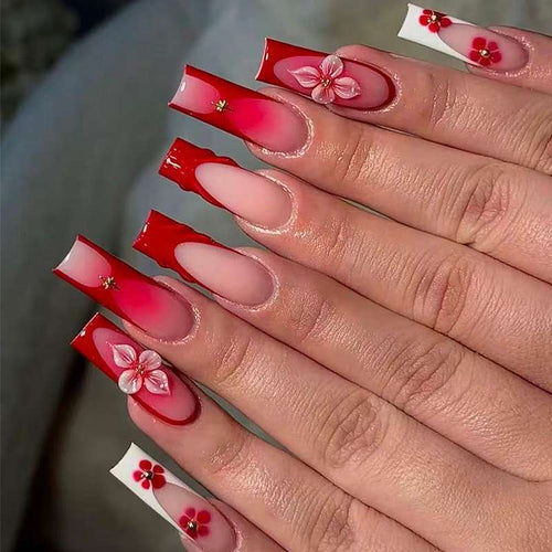 Elegantes Blumenmuster Press-On Nagelset Karnz
