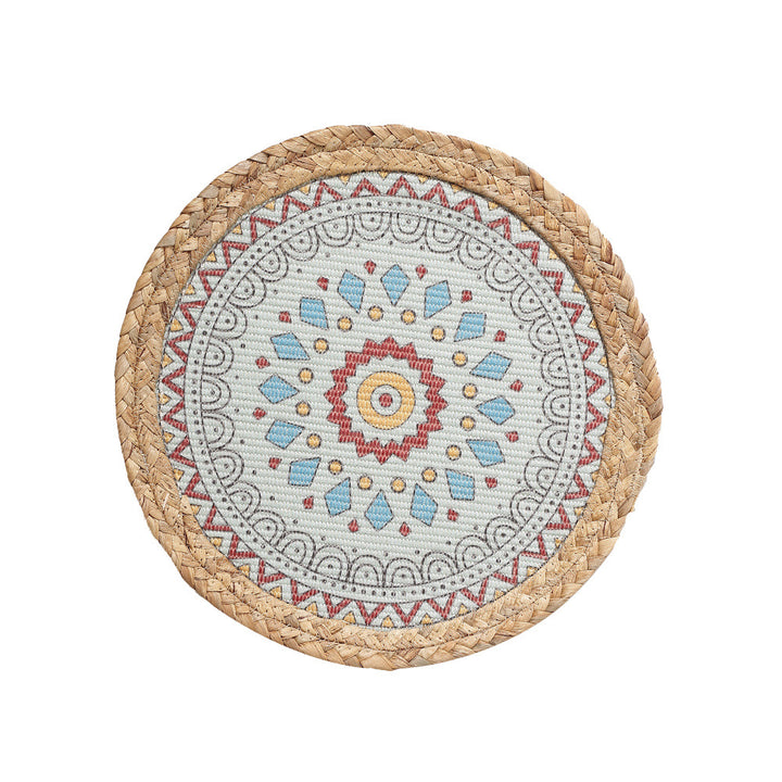 Rundes gewebtes Tischset aus Jute mit Mandala-Baumwollauflage Karnz