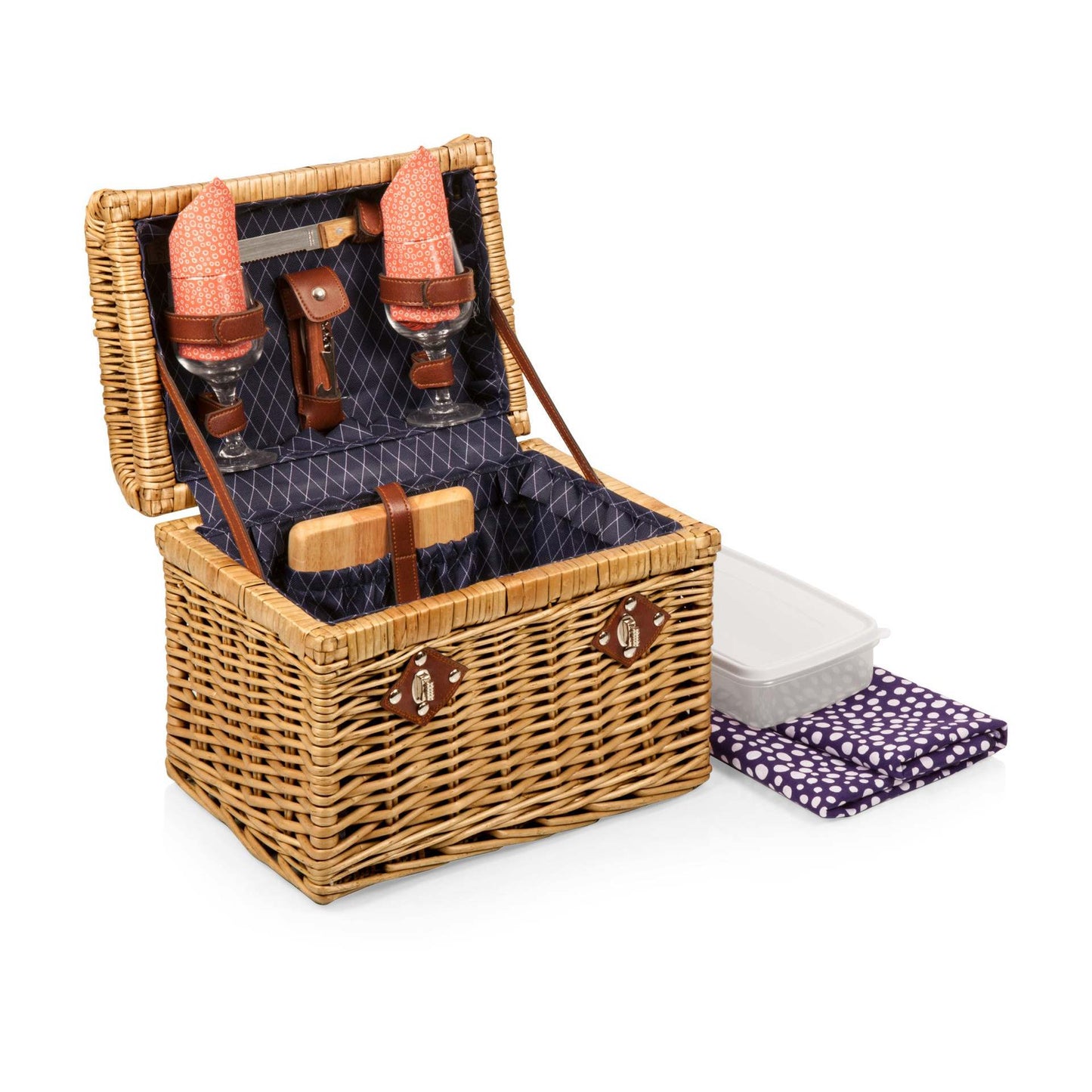 Damen Picknickkorb mit stilvollen Gläsern und Holzbrettern Karnz
