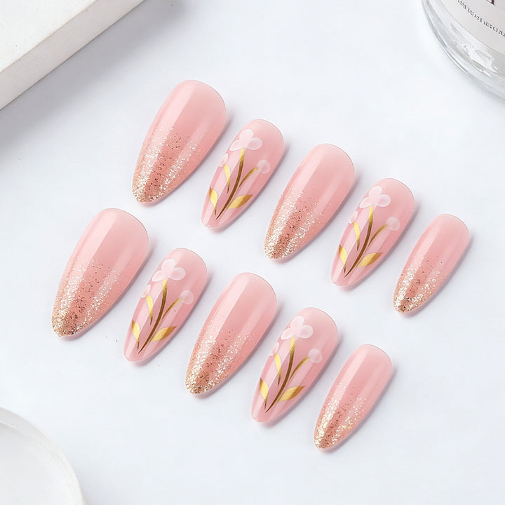 Künstlerisches Florales Press-On Nagelset Karnz