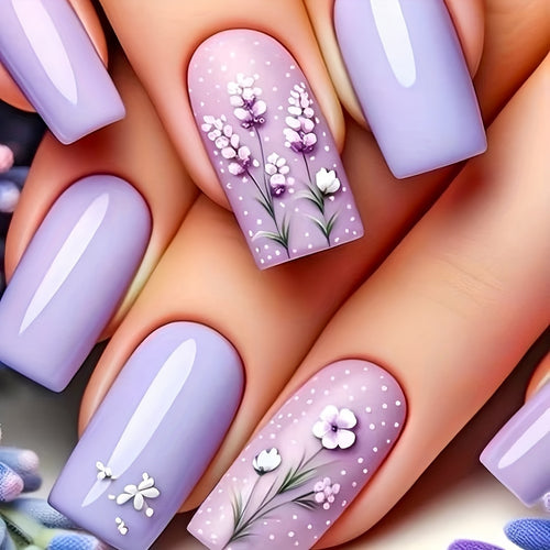 Künstlerisch gestaltetes florales Acryl-Nagel-Set Karnz