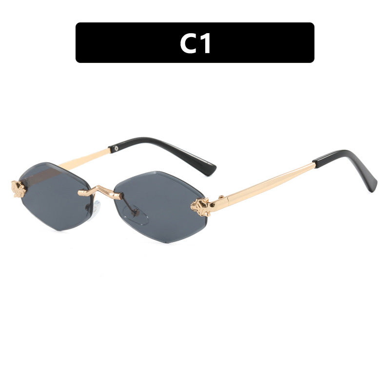 Damen geometrische Sonnenbrille mit doppeltem Metallrahmen und schützenden Gläsern Karnz