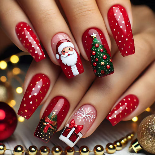 Weihnachtskunstnägel mit Festlichem Santa und Tannenbaum Design Karnz