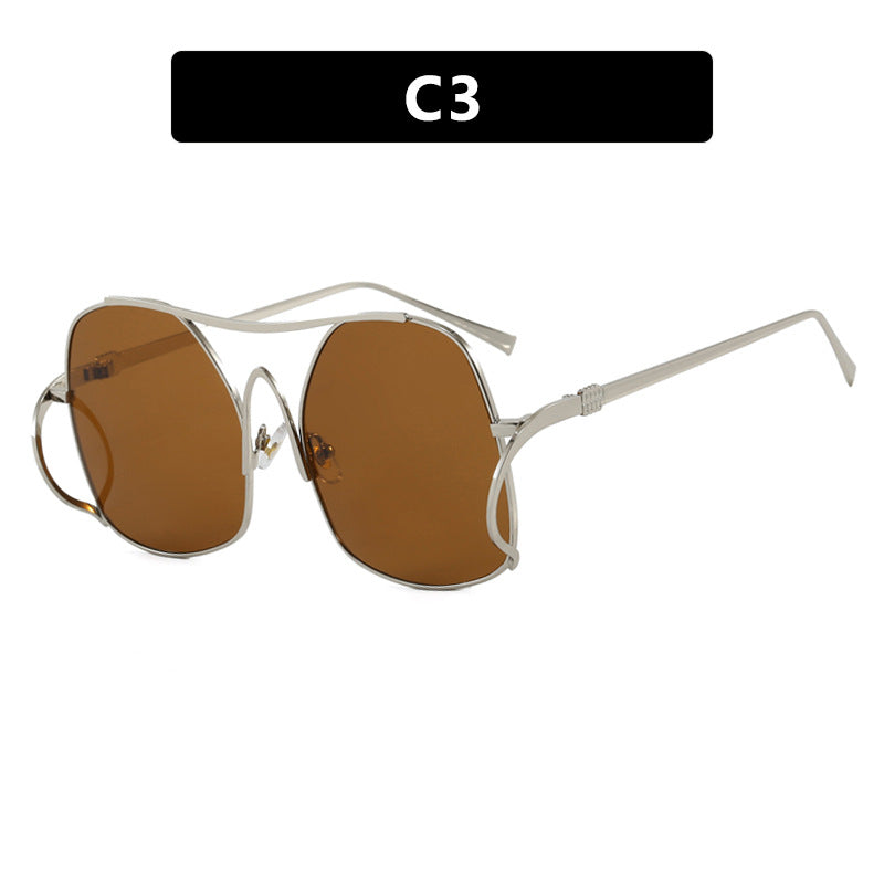 Damen geometrische Sonnenbrille mit schmalem Metallrahmen und braunen Gläsern Karnz