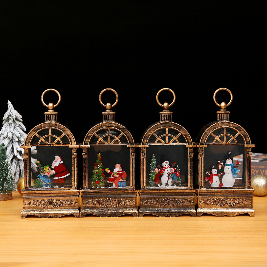 Nostalgische Weihnachtslaterne mit Schneefall und beweglicher Weihnachtsmann-Szene Karnz