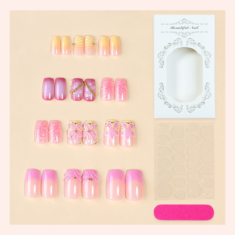 Premium Künstlerische Press-On Nagelset mit Dekorativen Floral-Elementen Karnz