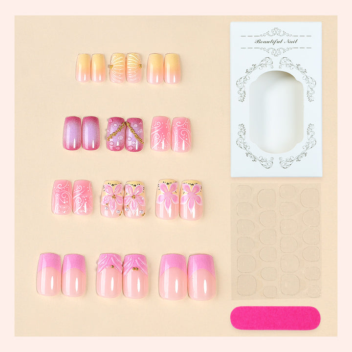 Premium Künstlerische Press-On Nagelset mit Dekorativen Floral-Elementen Karnz