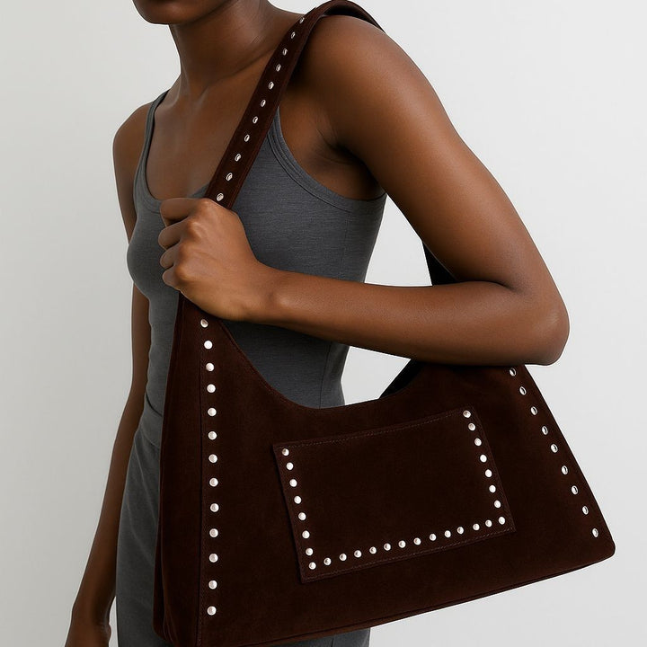 Nieten Wildleder Hobo Tasche