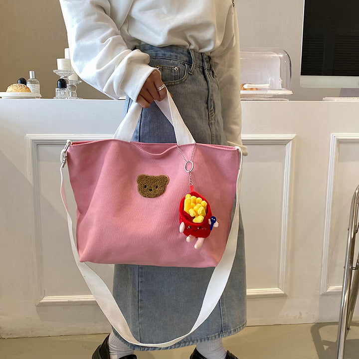 Casual Canvas Tragetasche mit süßer Bärenapplikation