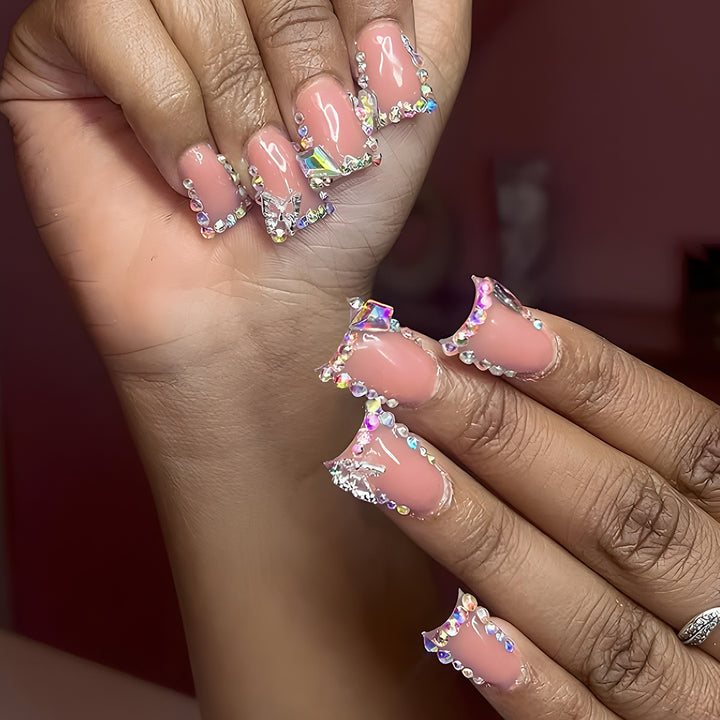 Rhinestone-beschichtete Press-On Nagelkunst Karnz
