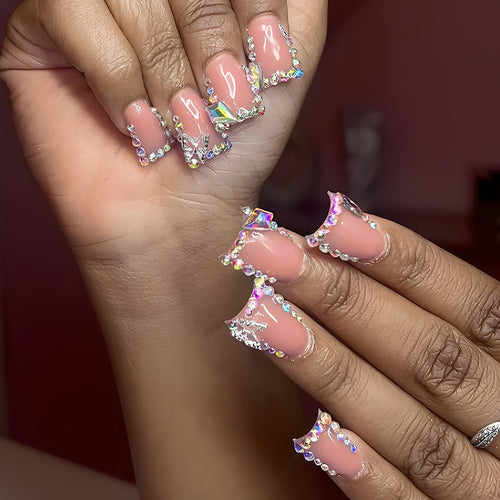 Rhinestone-beschichtete Press-On Nagelkunst Karnz