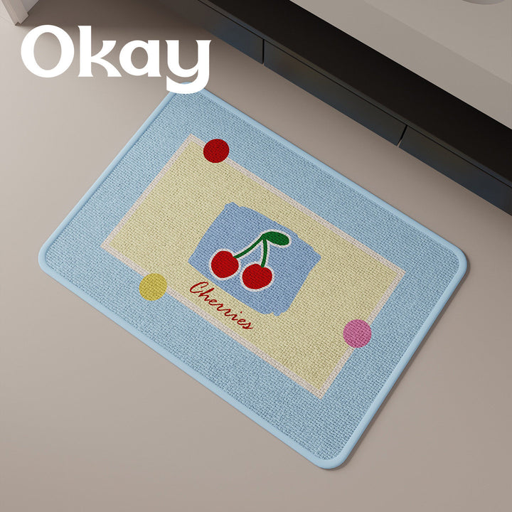 Low-Profile Absorbent Microfiber Anti-Slip Cherry Motif Kitchen Mat