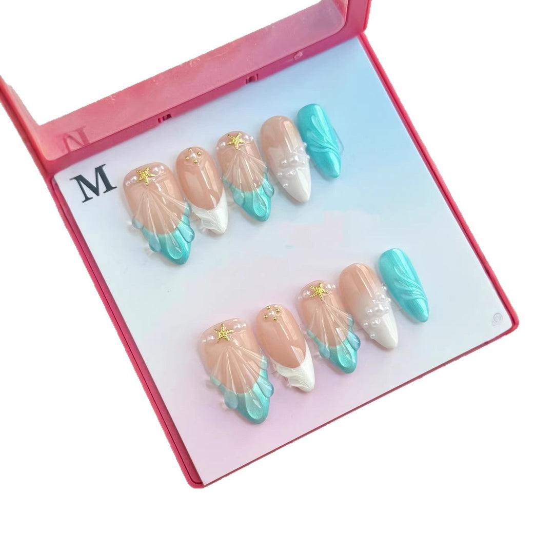 Dekoratives 3D Press-On Nagelkunst Set mit Ozean-Themen Designs