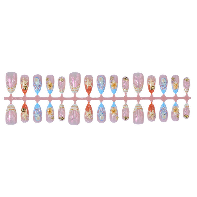 Dekoratives Press-On Nagelkunst-Set mit von Sommer inspirierten Ozeandesigns Karnz