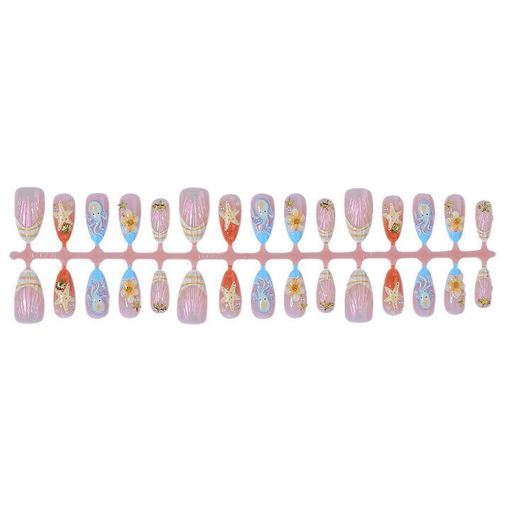 Dekoratives Press-On Nagelkunst-Set mit von Sommer inspirierten Ozeandesigns Karnz