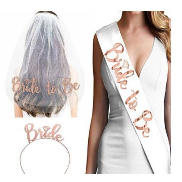 Damen Braut-Accessoires Set mit schimmerndem Schleier und personalisiertem Sash Karnz