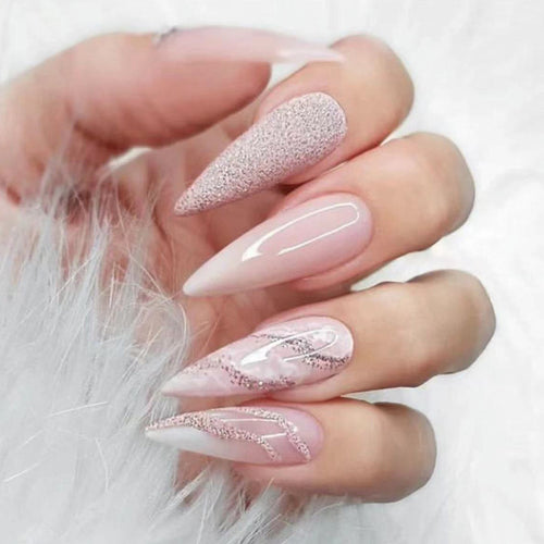 Künstlerische Glitter-Akzent Stiletto Press-On Nägel Karnz