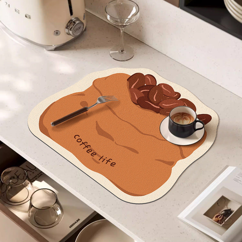 Decorative Heat-Resistant Coffee-Themed Countertop Silicone Mat with Non-Slip Backing