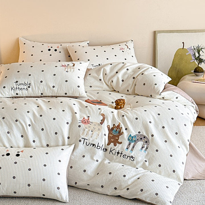 Gesteppt Baumwollsatin Tumble Kitten Druck Komforter und Kissenbezug Set