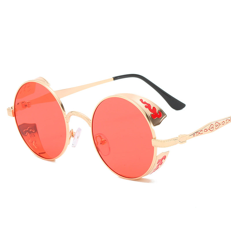 Damen runde Sonnenbrille mit luxuriösem Goldrahmen und dekorativen Elementen Karnz