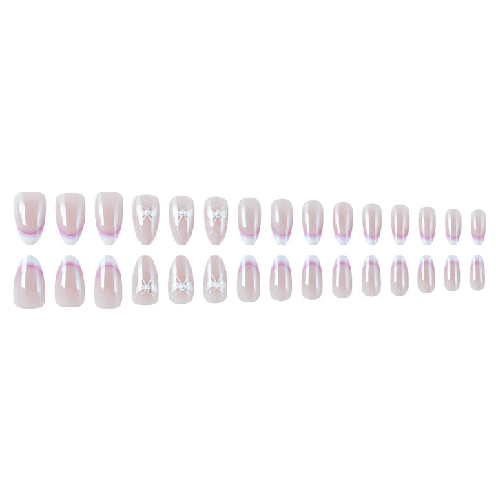 Elegante French Tip Press-On Nägel mit Schleifenakzenten Karnz