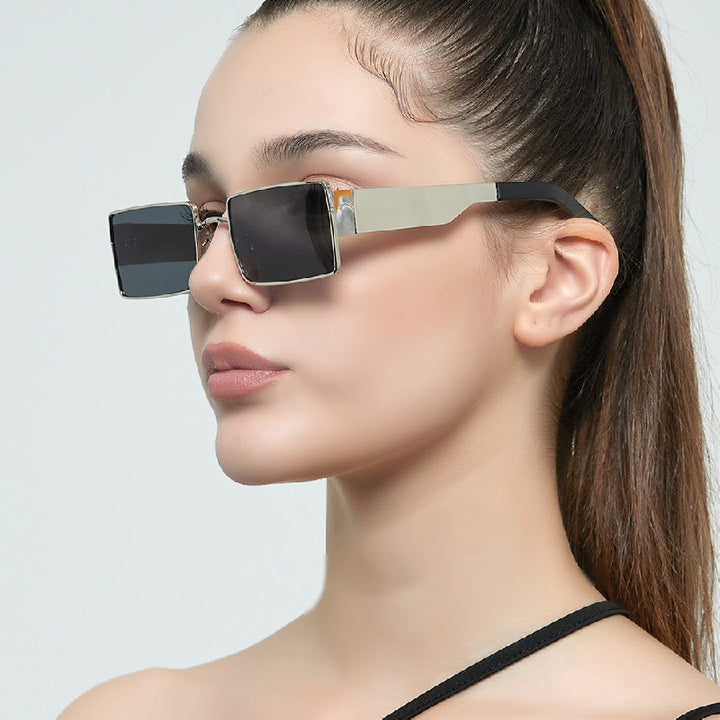 Damen stilvolle rechteckige Sonnenbrille mit modernem Metallgestell Karnz