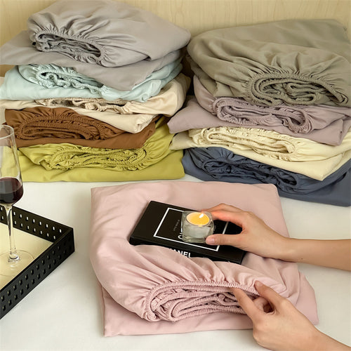 Tief-Taschen Elastisch Stretch Percale Spannbettlaken Set mit Paspel-Kissenbezügen