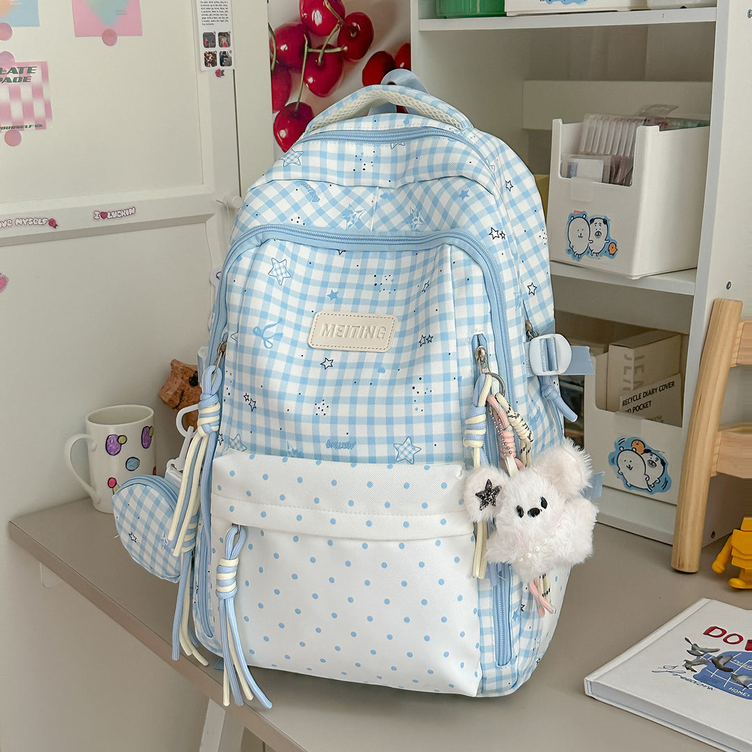 Dekorativer Rucksack mit Karos und Sternenmuster Karnz