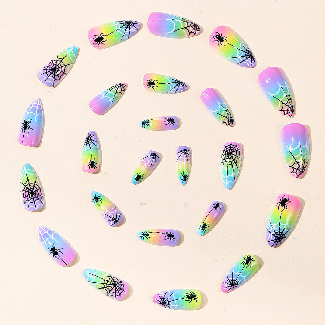 Buntes Spinnennetz Nagelkunst Set Karnz