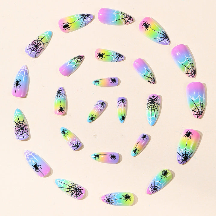 Buntes Spinnennetz Nagelkunst Set Karnz