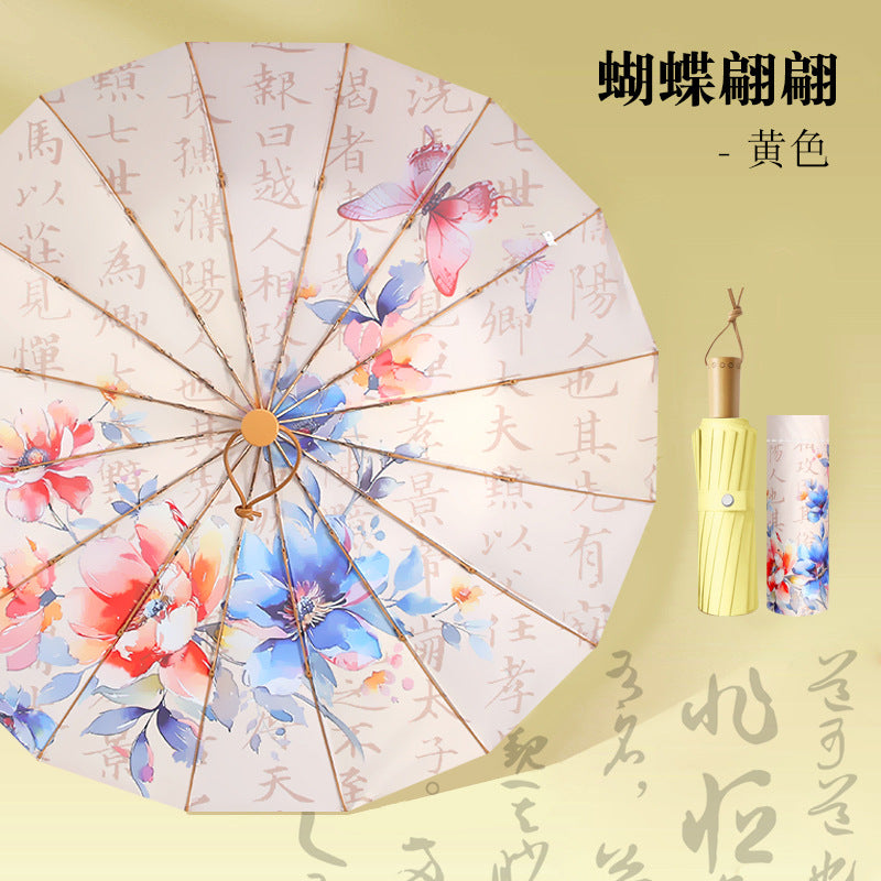 Damen Faltbarer Regenschirm mit Blumenmotiv Karnz