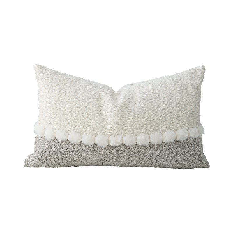 Zweifarbiger Bouclé‑Dekokissenbezug mit Teddy‑Sherpa‑Struktur und Ziernaht