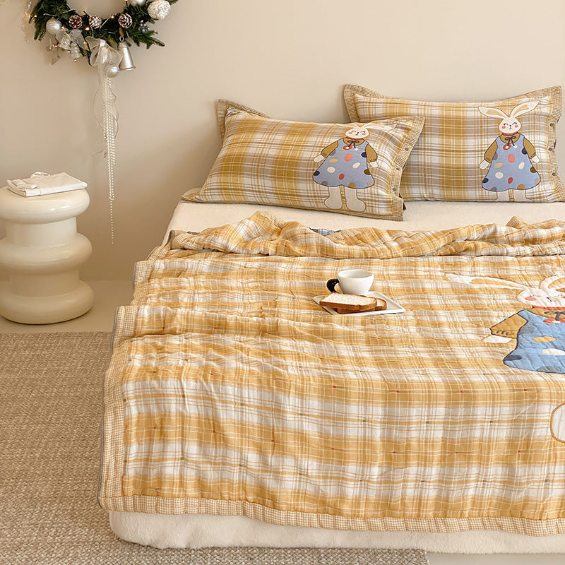 Gestepptes Baumwoll-Quilt-Set mit appliziertem Melonenmädchen und Wendekissenbezügen
