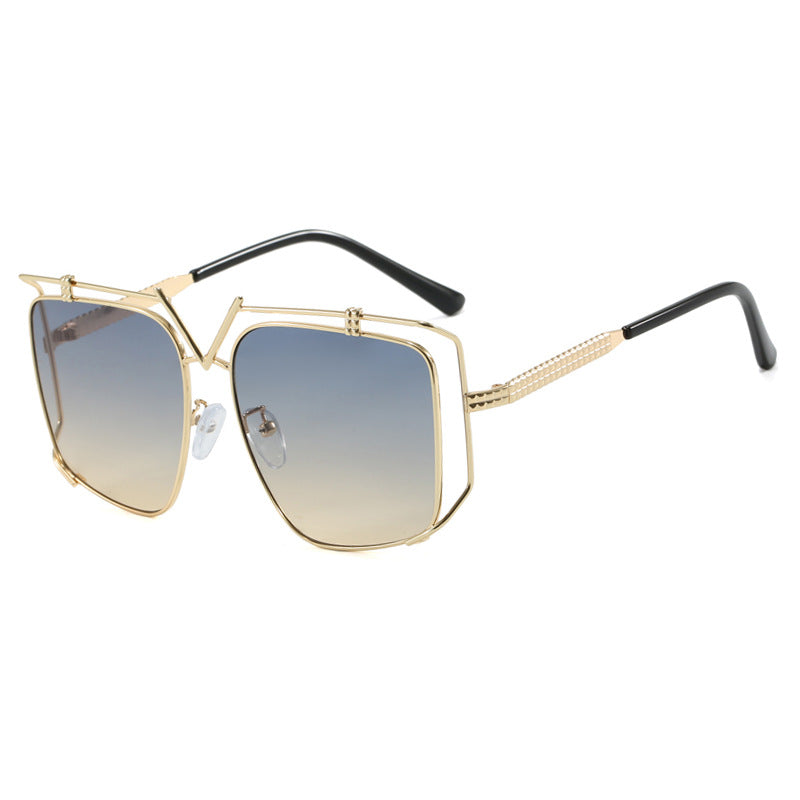 Damen futuristische Oversized-Sonnenbrille mit einzigartigem Geometrie-Rahmen Karnz