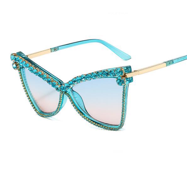 Damen extravagante Oversize-Sonnenbrille mit Schmucksteinen Karnz