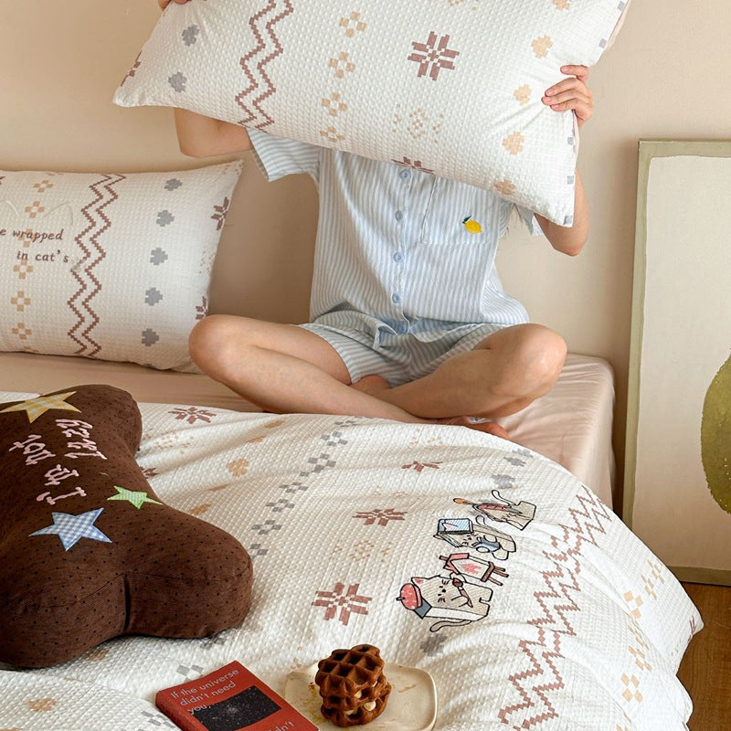 Gesteppt Baumwollsatin Tumble Kitten Druck Komforter und Kissenbezug Set