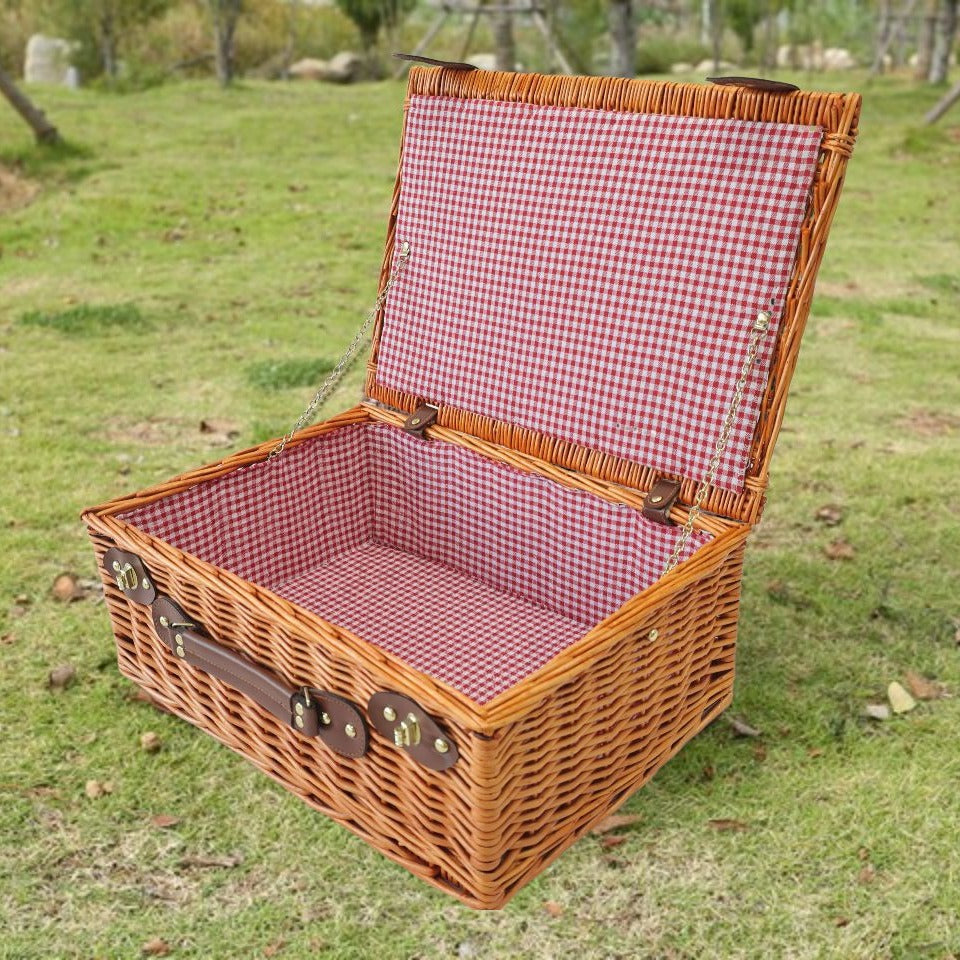 Damen Picknickkorb mit herausnehmbaren Fächern und stilvollem Karostoff Karnz