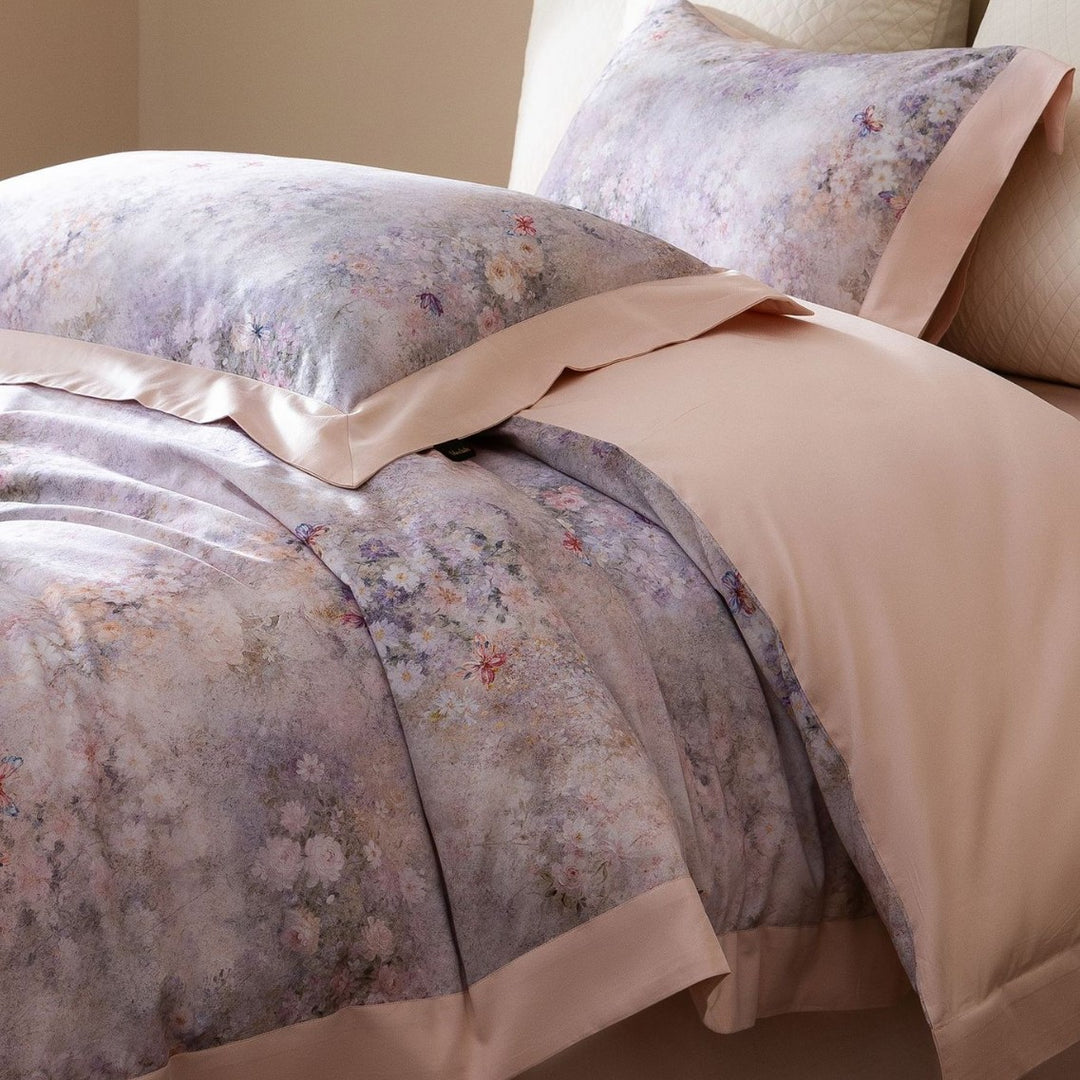 Florales Aquarell Baumwollsatin Bettbezug Set mit Kontrastsaum