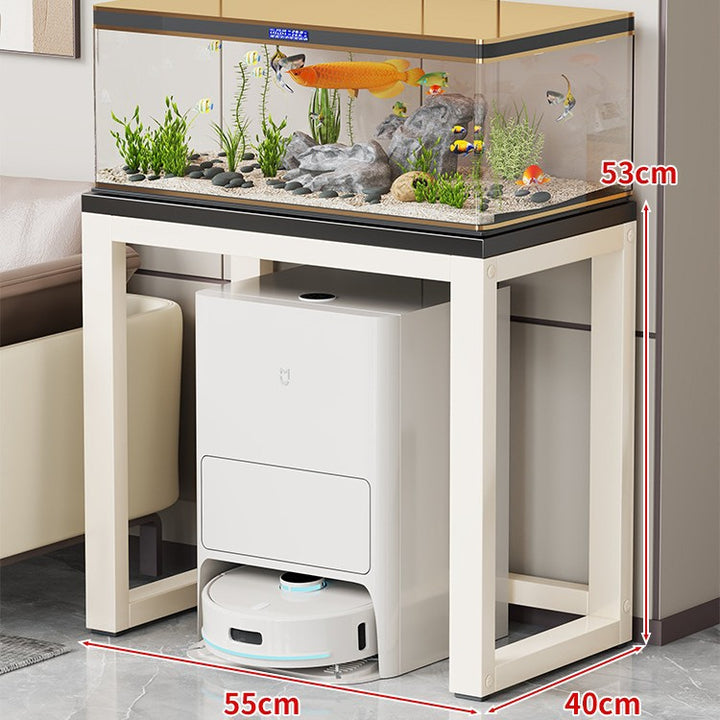 Gold-Metall-Aquarium-Konsole mit Kunstmarmorplatte und Robotersauger-Aufbewahrung