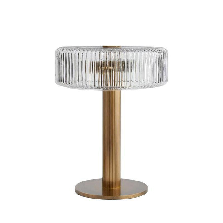 Elegante gerippte Glas- und Goldtischlampe